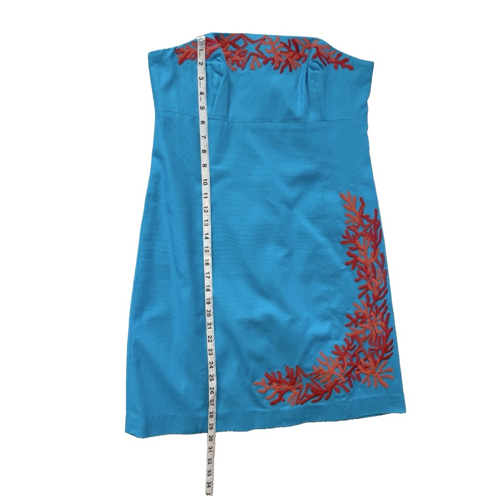 Lilly Pulitzer Size 10 Bowen Tourquise Lorac Panel Embroidery Strapless Dress - Picture 5 of 14